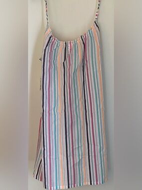 NEW STRIPED MULTI COLOR SUMMER SLIP DRESS- NIGHTGOWN-SWIMSUIT COVER UP